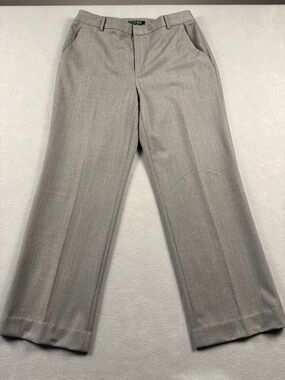 Lauren Ralph Women Size 10 Gray Wool Dress Pants Straight Leg Flat 28” Inseam